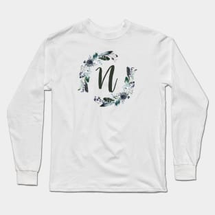 Floral Monogram N Dark Bohemian Flora Long Sleeve T-Shirt